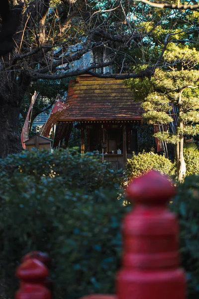 Pequeño Santuario Disparado Desde Pequeño Puente Rojo Tokio — Foto de Stock