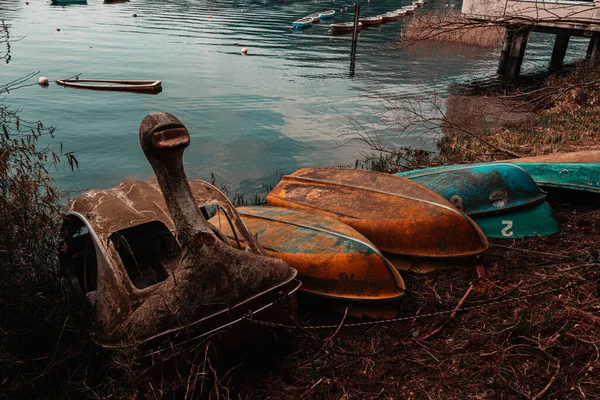 Barcos Pequeños Abandonados Lago Hakone Japón — Foto de Stock