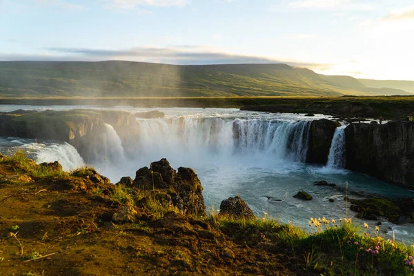 Goafoss Vízesés Naplementekor Izlandon — Stock Fotó