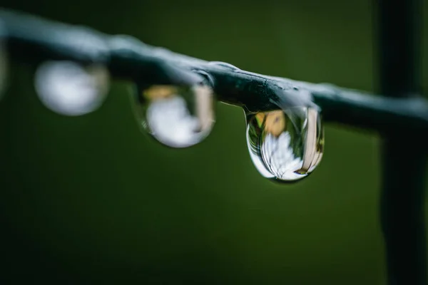 Gotas Agua Una Cerca Alambre — Foto de Stock