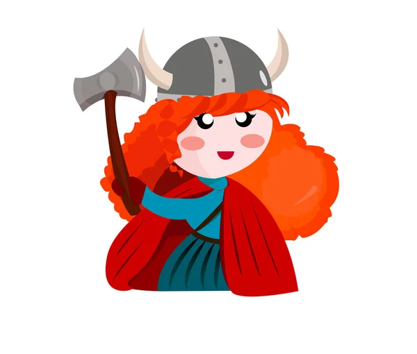 Kızıl saçlı, kasklı, silahlı Viking kız.