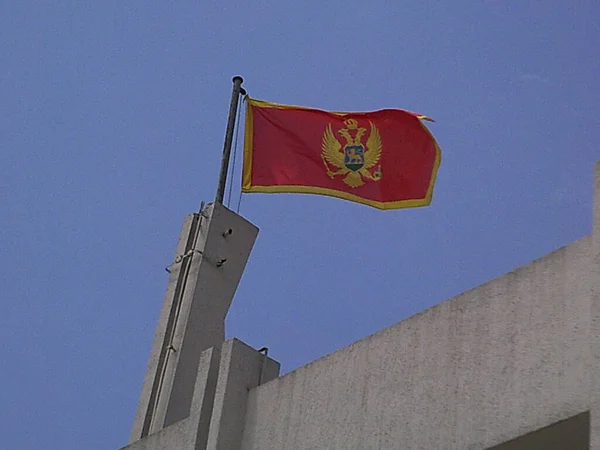 Drapeau National Monténégro Sur Bâtiment Administratif Tivat — Photo