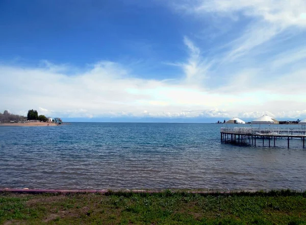 Kirguistán Issyk Kul Lago Cholpon Ata Orillas Playas Vistas — Foto de Stock