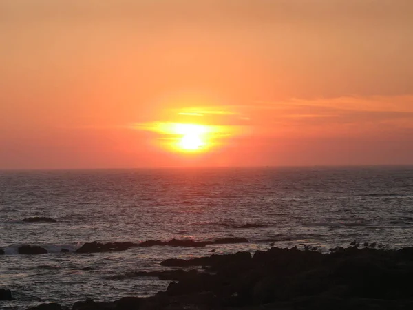 Puesta Sol Sobre Océano Atlántico Oporto Portugal — Foto de Stock