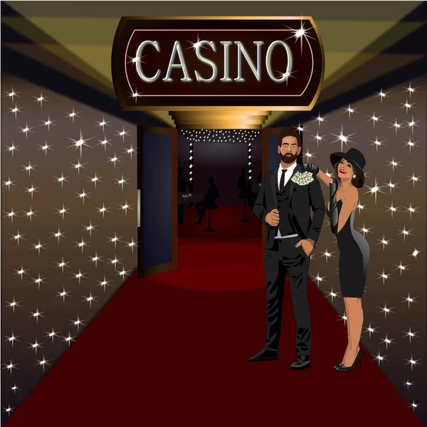赌场情侣在晚上 免版税图库图片