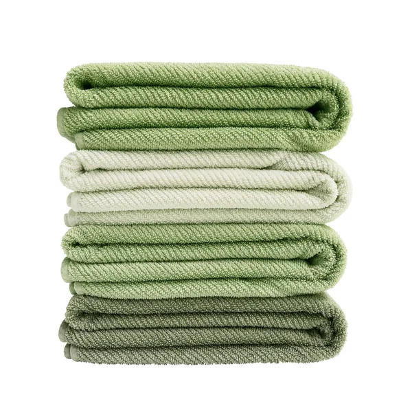 Zielone Ręczniki Stos Białym Tle Nad Białym Tle — Zdjęcie stockowe