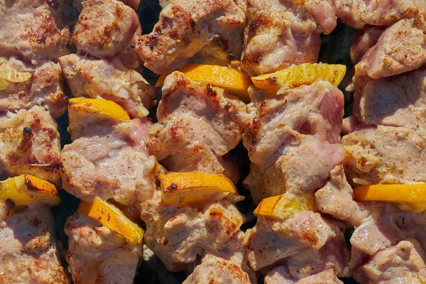 Gegrillter Dönerspieß Gebratenes Fleisch Auf Dem Grill Zubereitet Picknick Streetfood — Stockfoto