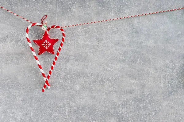 Decoración Navideña Sobre Fondo Gris Vacaciones Navidad Copiar Espacio Vista — Foto de Stock