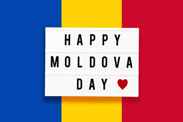 Dzień Mołdowa Happy Napisany Lightbox Tle Koloru Flagi Ukrainy Koncepcja — Zdjęcie stockowe