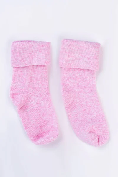 Pair Pink Cotton Kid Socks White Isolated Background — Stock Photo, Image
