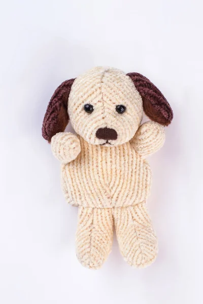 Plush Cão Brinquedo Isolado Fundo Branco Bege Woolean Brinquedo Cão — Fotografia de Stock