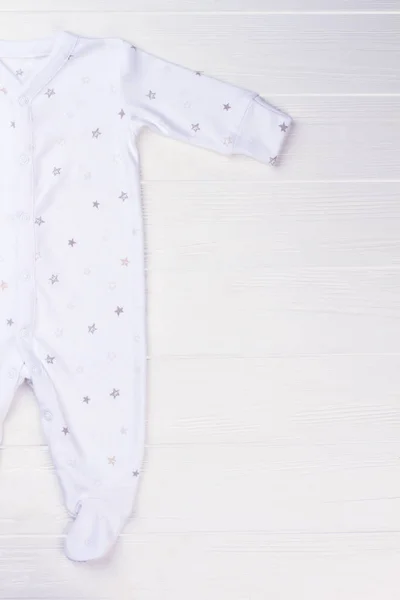 Mitad Pijama Bebé Blanco Madera Ropa Dormir Niño Con Estrellas — Foto de Stock