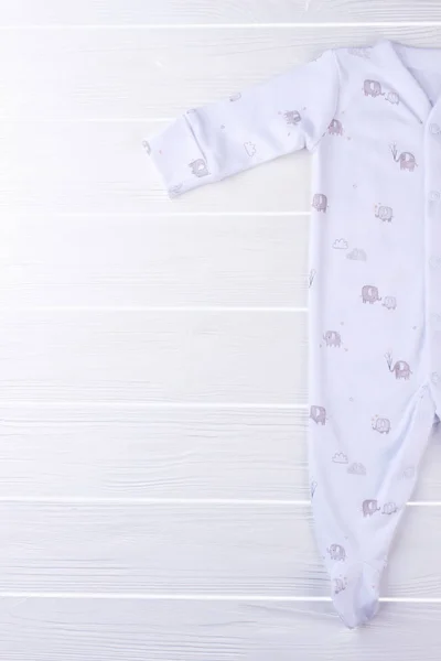 White Baby Pajama Sleepwear Wood Cropped Image Top View — Stock Photo, Image