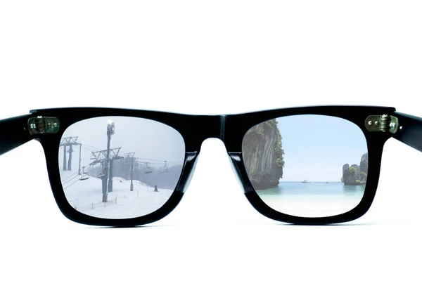 Glasses Isolated White Background Alternative Concepts Traveling Sea Snow Weather — Stock Photo, Image