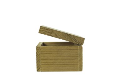 Kırpma yolu ile beyaz arkaplan üzerinde kahverengi tahta kutu izole.