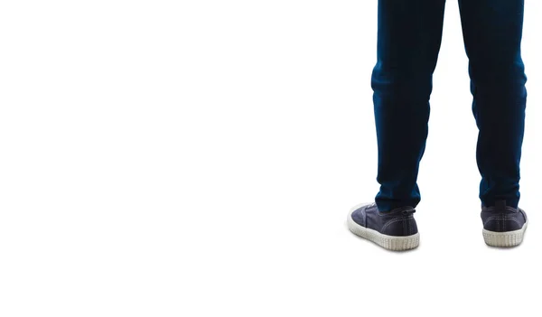 Zadní Část Mužské Nohy Ustupte Izolované Bílém Pozadí Výstřižkovou Dráhou — Stock fotografie