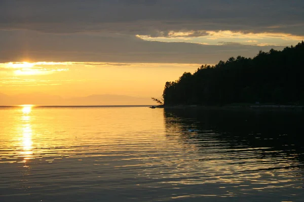 Danau Baikal Indah Matahari Terbenam Danau — Stok Foto