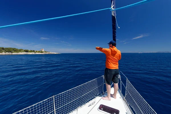 Hipster Man Sailing Sails Out Sunny Day — Stock Photo, Image