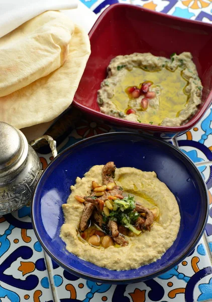 Baba ganoush e Hummus — Fotografia de Stock