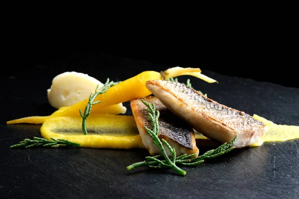 Fine dining Seabass fillets — Stock Photo, Image