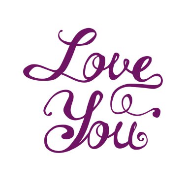 Seni seviyorum. El Doodle vektör kelime beyaz arka plan üzerinde yazılı