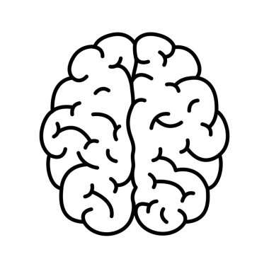 İnsan beyni düz doğrusal vektör simgesi beyaz arka plan üzerinde siyah