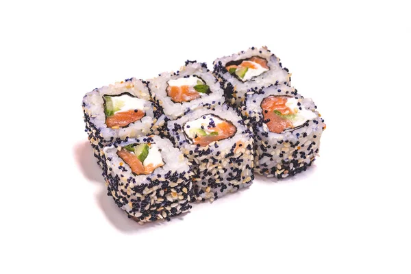 Japanese Food Philadelphia Rolls Set Isolated White Background — Stock Photo, Image