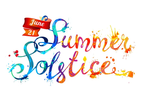 Θερινό Ηλιοστάσιο Ιουνίου Χειρόγραφη Διάνυσμα Doodle Γραμματοσειρά Επιγραφή Splash Μπογιά — Διανυσματικό Αρχείο