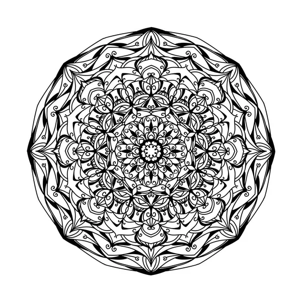 Lineares Detailliertes Mandala Schwarz Auf Weißem Hintergrund — Stockvektor