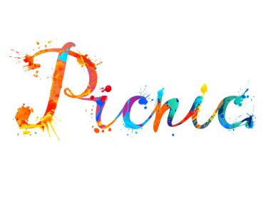 Piknik. El vektör doodle yazı tipi word splash boya harf yazılı