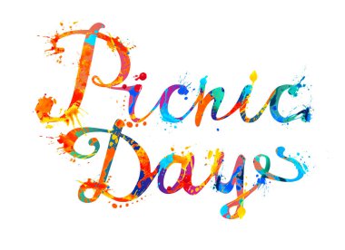 Piknik günü. El vektör doodle font yazıt splash boya harf yazılı