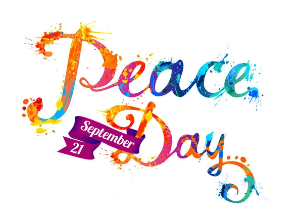 Nemzetközi Béke Napja Szeptember Festék Splash Vektor Kártya — Stock Vector