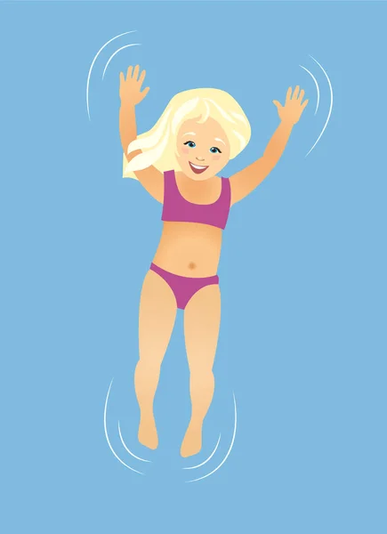 女孩在水的后面游泳 矢量插图 — 图库矢量图片