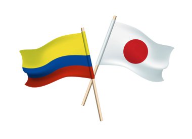Beyaz arka plan üzerinde Columbia ve Japonya vektör bayrakları