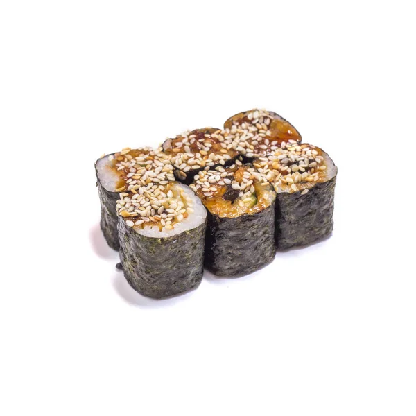 Japanisches Essen Unagi Roru Rollen Auf Weißem Hintergrund — Stockfoto