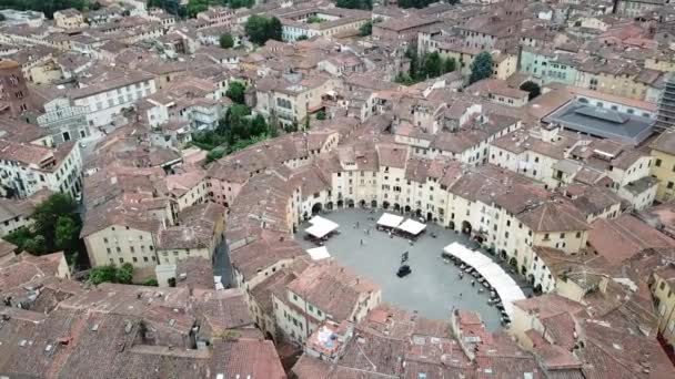 Amfitiyatro Lucca Şehir Meydanında Havadan Görünümü Manzara Tuscany Talya Yukarıdan — Stok video