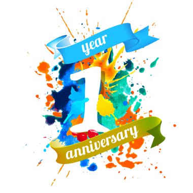 Bir yıl dönümü. Vektör suluboya splash boya