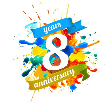 sekiz yıl yıldönümü. Vektör suluboya splash boya