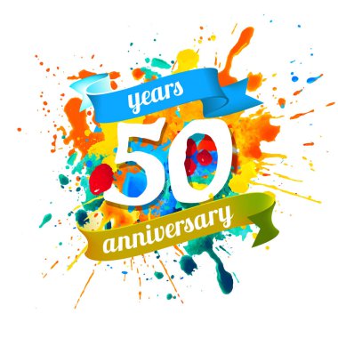 Elli yıl yıldönümü. Vektör suluboya splash boya