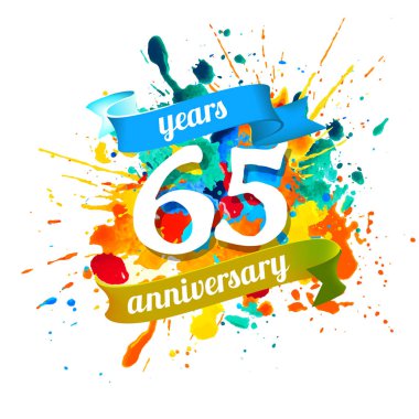 Altmış beş yıl yıldönümü. Vektör suluboya splash boya