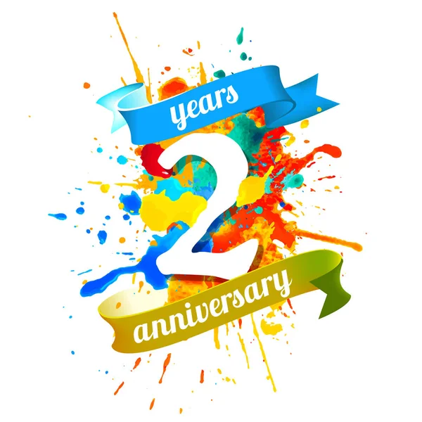 iki yıl yıldönümü. Vektör suluboya splash boya