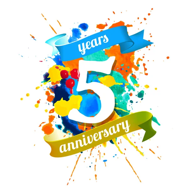 Cinco Años Aniversario Vector Acuarela Salpicadura Pintura — Vector de stock