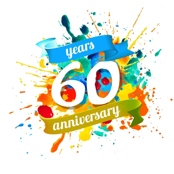 Sesenta Años Aniversario Vector Acuarela Salpicadura Pintura — Vector de stock