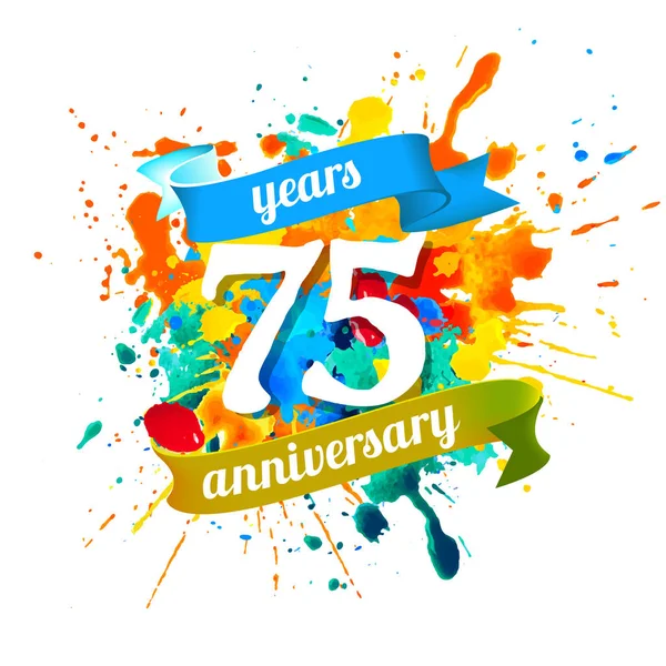 Yetmiş beş yıl yıldönümü. Vektör suluboya splash boya