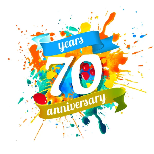 Setenta Años Aniversario Vector Acuarela Salpicadura Pintura — Vector de stock