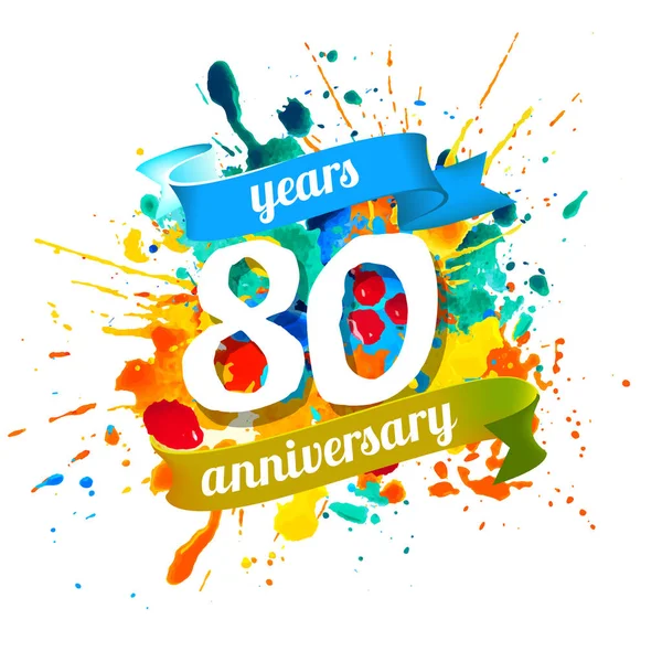 80 yıl yıldönümü. Vektör suluboya splash boya