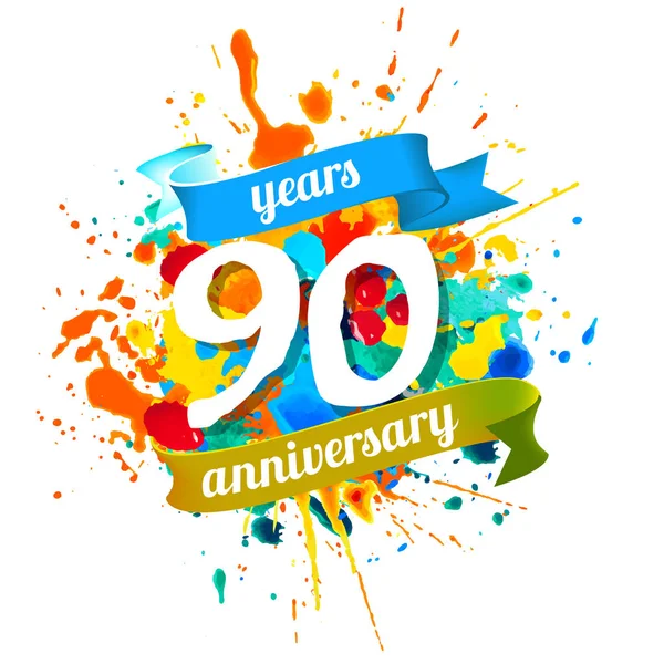 Doksan yıl yıldönümü. Vektör suluboya splash boya