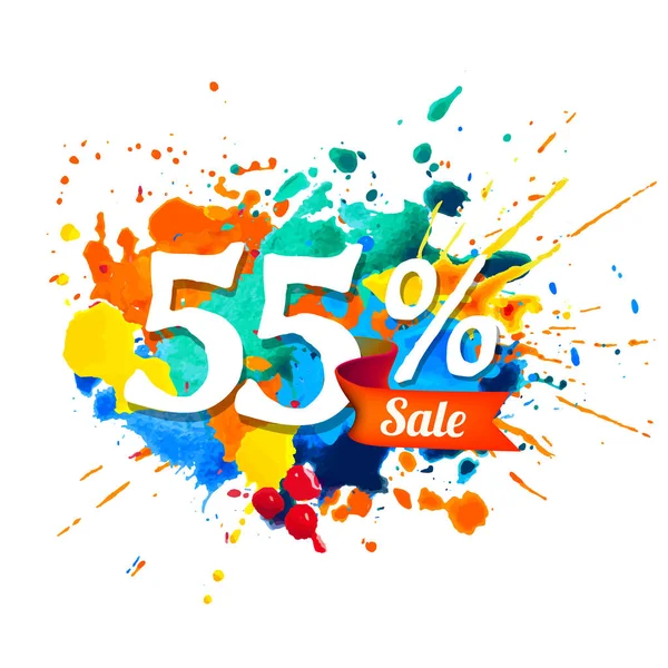 Fifty Five Percents Sale Vector Splash Paint — Stock Vector