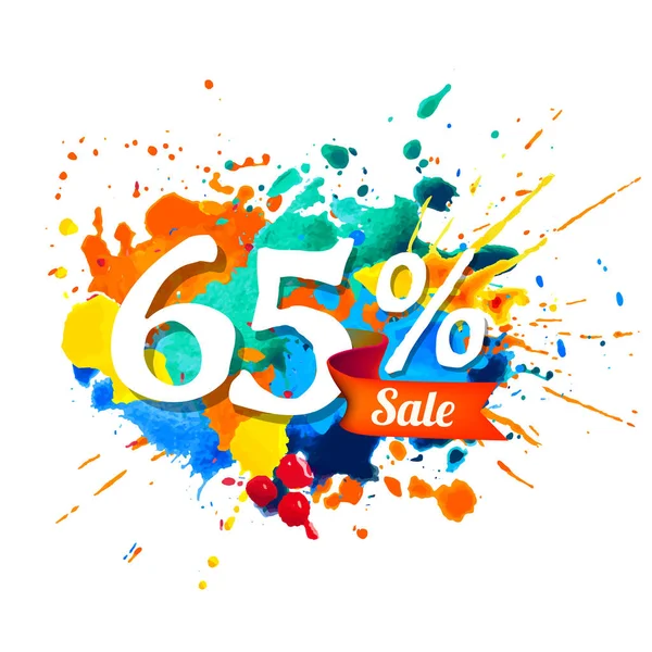 Πώληση Εξήντα Πέντε Percents Splash Χρώμα Διάνυσμα — Διανυσματικό Αρχείο