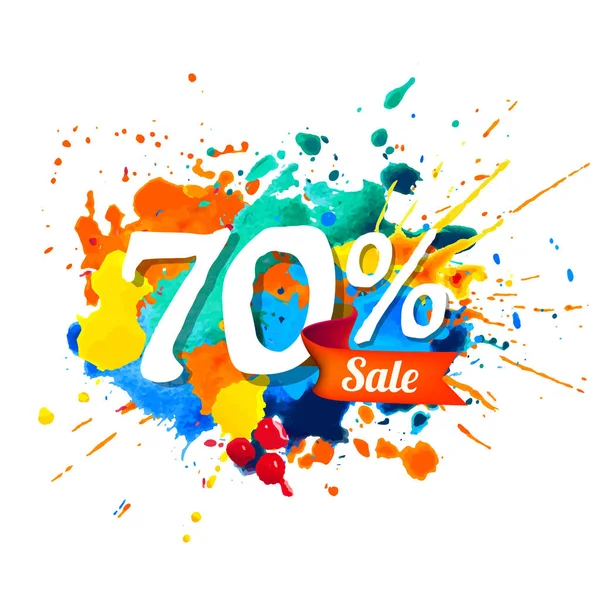 Seventy Percents Sale Vector Watercolor Splash Paint — Stock Vector